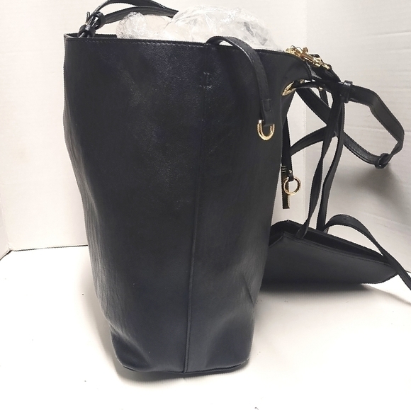 Calvin Klein Black Leather Tote with Gold Hardware + Matching Pouch - Picture 6 of 13